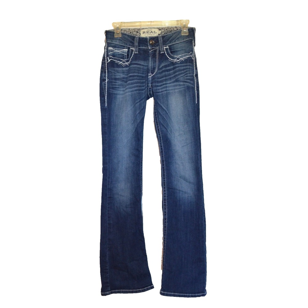 Ariat R.E.A.L Blue Denim Mid Rise Bootcut Jeans Womens 27L  Inseam 34" Waist 28"